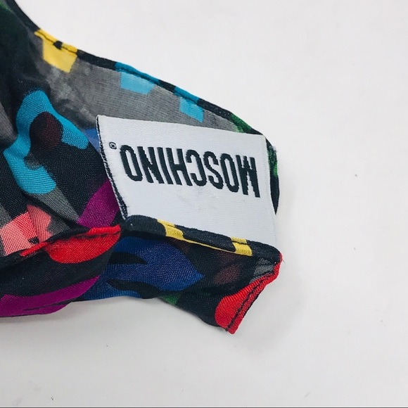 Moschino Vintage Graffiti Black White Pink Silk Scarf Rectangle - Picture 4 of 7